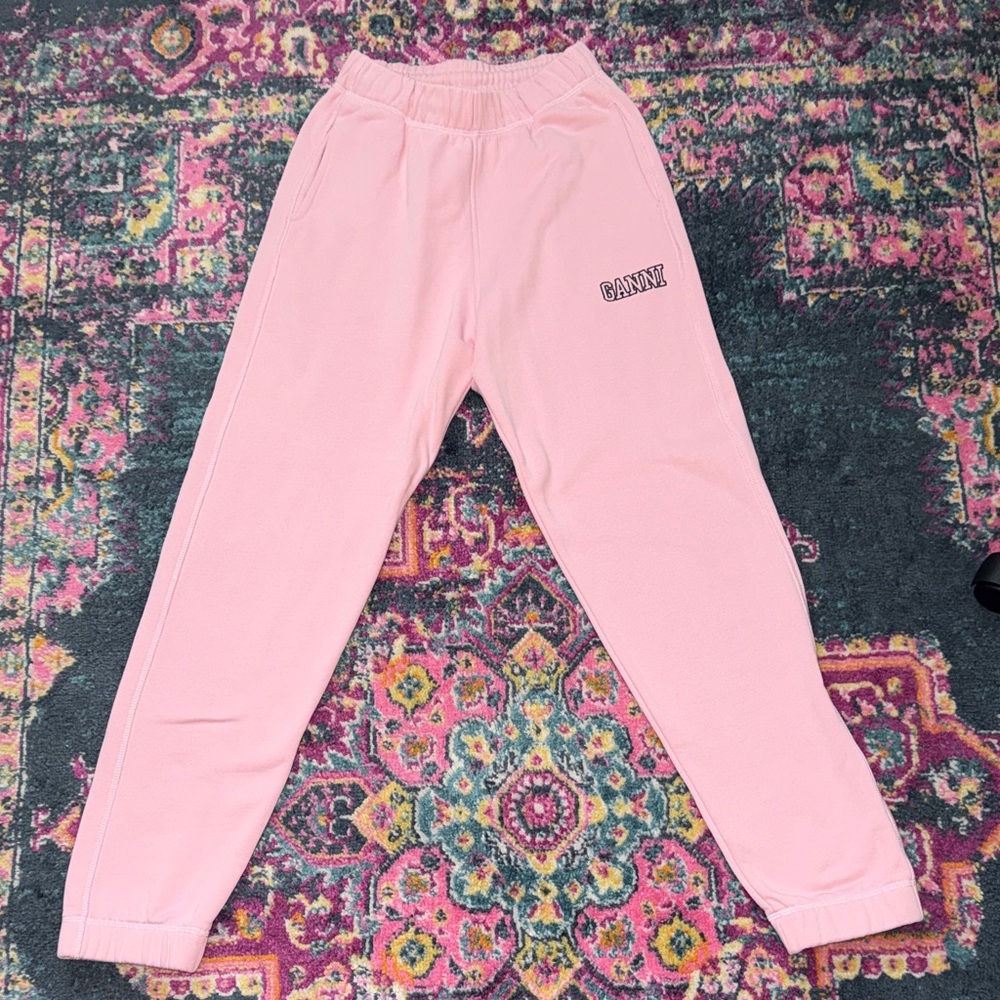 Ganni pink software lsoli elasticized lounge pants.